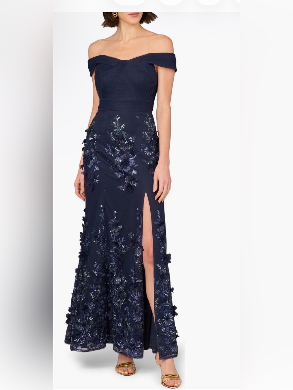 Aidan Mattox by Adrianna Papel sequin embellished off the shoulder mermaid gown